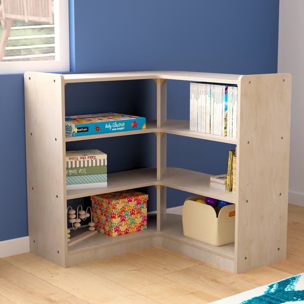 Bright Beginnings Commercial Grade 3 Tier Wooden Classroom Open Corner Storage Unit, Safe, Kid Friendly Design, Natural, Flash Furniture, Mfr#: MK-KE24053-GG